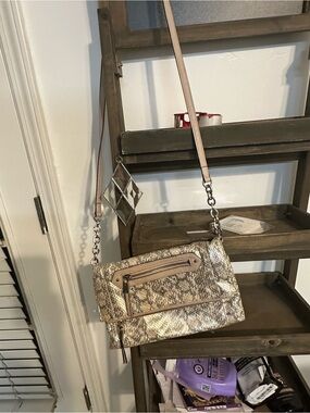 Simply Vera Vera Wang Taupe Snake-Print Crossbody Bag